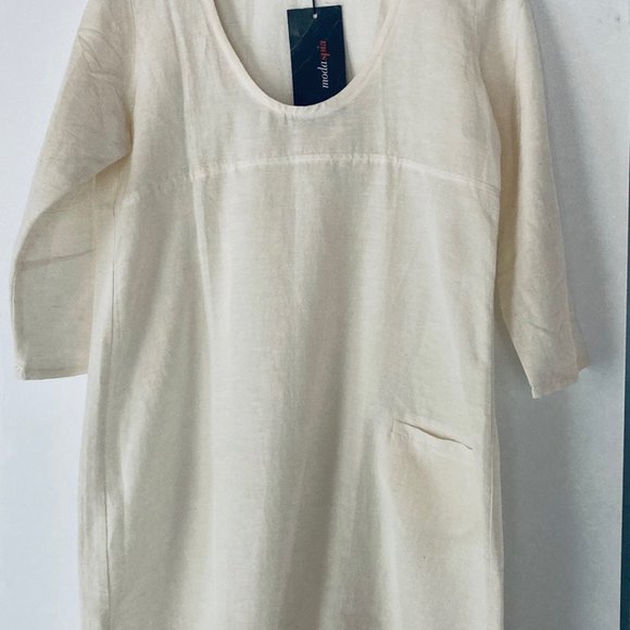 Modaspia Cream Cotton/Linen Dress with Pocket Sz M - Picture 2 of 6